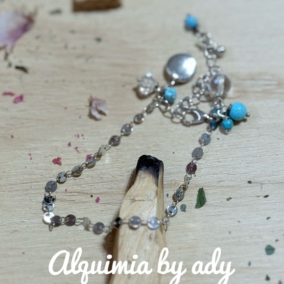 Silver turquoise charms cross bracelet lapis - Picture 2 of 2